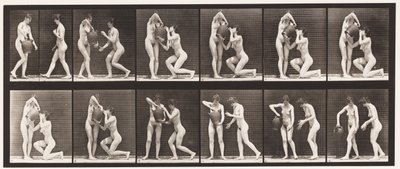 Tafel 452. Zwei Modelle, 8 kniet, trinkt aus einem Wasserkrug in den Händen, 1872-1885 von Eadweard Muybridge