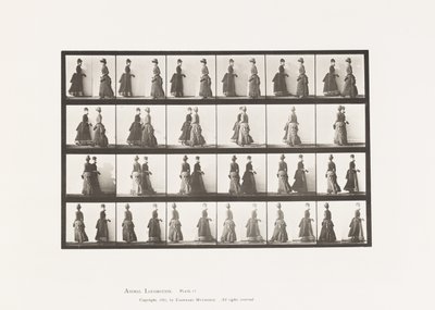 Tafel 45. Gehen, zwei Modelle treffen sich und drehen sich teilweise von Eadweard Muybridge