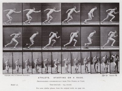 Die menschliche Figur in Bewegung: Athlet, der ein Rennen startet von Eadweard Muybridge