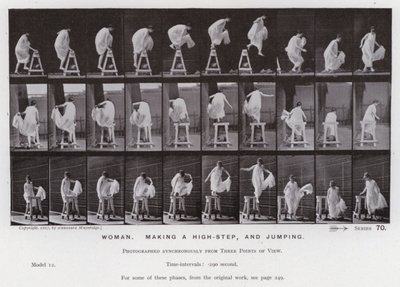 Die menschliche Figur in Bewegung: Frau, macht einen hohen Schritt und springt von Eadweard Muybridge
