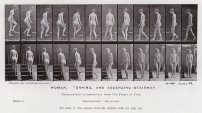 Die menschliche Figur in Bewegung: Frau, drehend und Treppe hinaufsteigend von Eadweard Muybridge