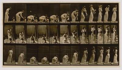Frau hebt und trägt Kind, aus dem Buch Animal Locomotion von Eadweard Muybridge