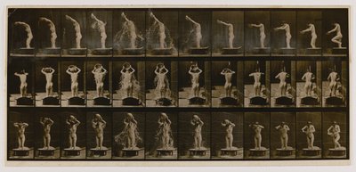 Frau gießt ein Becken Wasser über ihren Kopf, aus dem Buch Animal Locomotion von Eadweard Muybridge