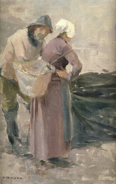 Die Hausfrau betrachtet den Fang des Fischers, ca. 1900 von Eanger Irving Couse