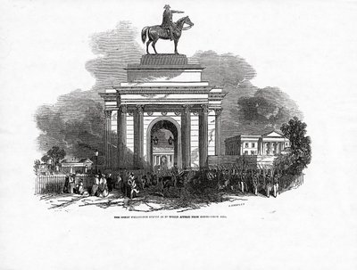 Die große Wellington-Statue, wie sie von Constitution Hill aus erscheinen würde, veröffentlicht in 