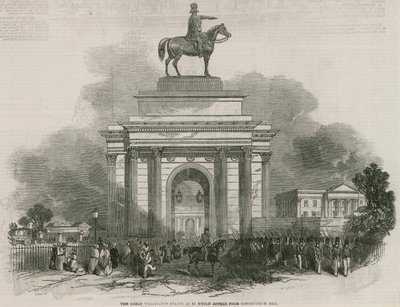 Die große Wellington-Statue und der Bogen, wie er von Constitution Hill aus erscheinen würde von Ebenezer Landells