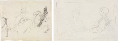 Kampfszene mit gepanzerten Figuren zu Pferd (recto) Zwei sitzende Frauen (verso) von Edgar Degas