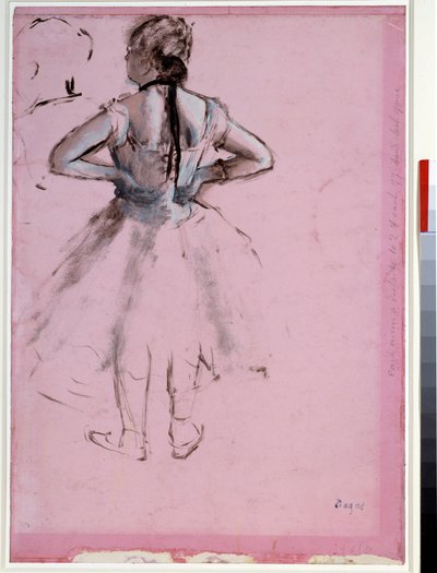 Tänzerin von hinten, Hände in die Hüften gestützt. Essenz auf rosa Papier von Edgar Degas (1834-1917) 1873 Dim. 0,39 x 0,27 cm Paris, Musée du Louvre von Edgar Degas