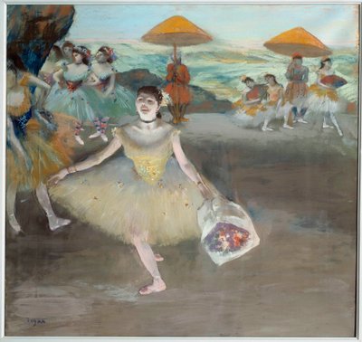 Tänzerin mit Blumenstrauß auf der Bühne (1878) von Edgar Degas