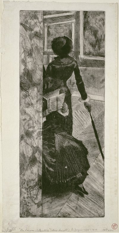 Mary Cassatt in der Gemäldegalerie im Louvre von Edgar Degas