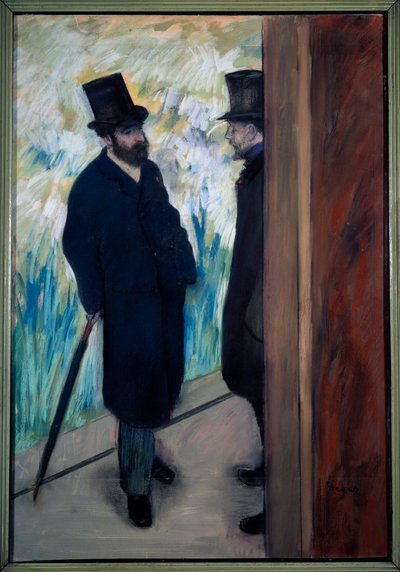 Porträt des Dramatikers und Librettisten Ludovic Halevy und Albert Boulanger-Cave hinter den Kulissen der Oper (Detail) von Edgar Degas