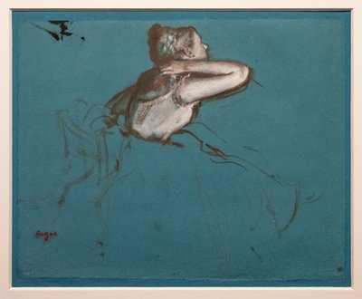 Sitzende Tänzerin nach rechts gedreht (Studie für die sitzende Figur von „Repetition de ballet sur la scène“) von Edgar Degas