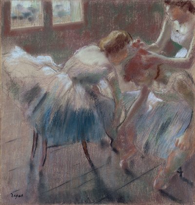 Drei Tänzer bereiten sich auf den Unterricht vor, ca. 1880 von Edgar Degas