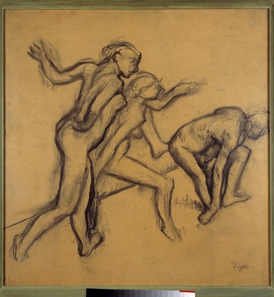 Drei nackte Tänzerinnen. Zeichnung mit Kreide und Kohle von Edgar Degas von Edgar Degas