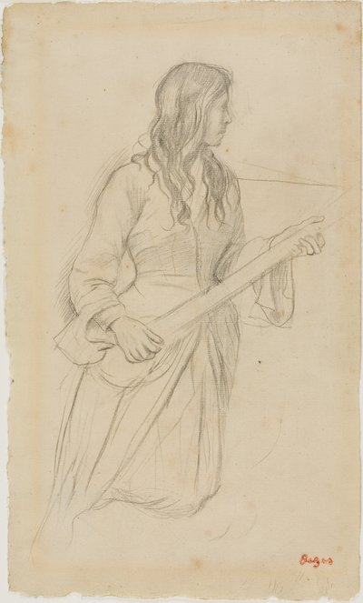 Junge Frau, die Mandoline spielt, Studie für das Porträt von Fräulein Fiocre im Ballett "La Source" von Edgar Degas