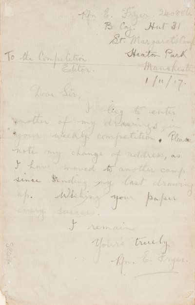 Brief an einen Zeitungswettbewerbsredakteur, 1. November 1917 von Edgar Fryer