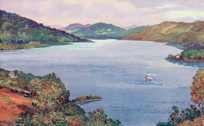 Ein Blick auf den großen künstlichen See bei Riberao das Lages, gebaut von der Rio de Janeiro Tramway, Light and Power Company von Edgar L. Pattison