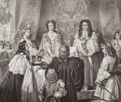 Die Krone, die William und Mary von den Lords und Commons in Whitehall am 12. Februar 1689 angeboten wurde, aus `Illustrations of English and Scottish History