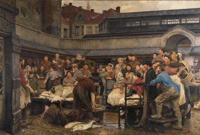 Der alte Fischmarkt in Antwerpen im Jahr 1882 von Edgard Farasyn