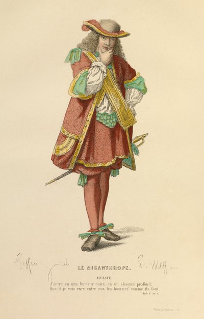 Kostüm für die Rolle des Alceste, um 1868 (Gravur) von Edmond Aime Florentin Geffroy