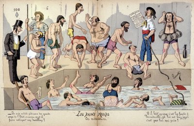 Karikatur über die französische Gesellschaft von Lavrate: öffentliche Bäder von Edmond Lavrate