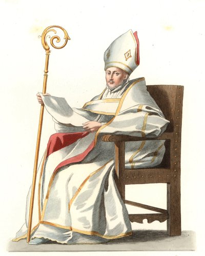 Spanischer Bischof 16. Jahrhundert, basierend auf einem Gemälde von Bartolome Murillo (1617-1682) - Lithografie basierend auf einer Illustration von Edmond Lechevallier-Chevignard (1825-1902), aus 