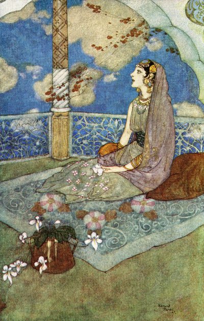 Und immer mit den Tränen, die aus ihren Augen fielen, seufzte und sang sie, Illustration aus 