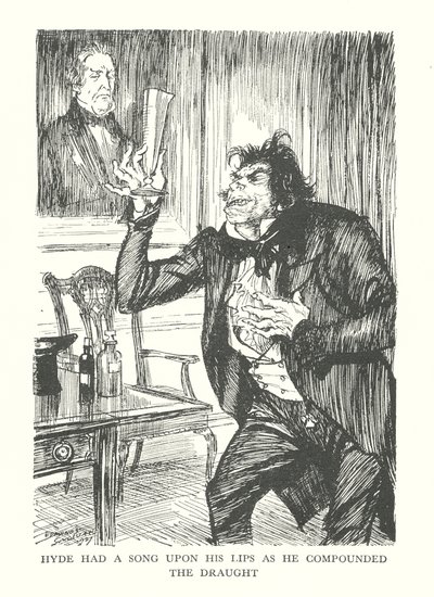 Illustration für R. L. Stevensons Der seltsame Fall des Dr. Jekyll und Mr. Hyde von Edmund Joseph (after) Sullivan