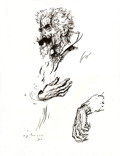 Don Quijote. Federzeichnung aus Linie: Eine Kunststudie, 1923 von Edmund Joseph Sullivan