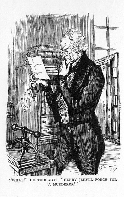 Szene aus Der seltsame Fall des Dr. Jekyll und Mr. Hyde von Robert Louis Stevenson, 1927 von Edmund Joseph Sullivan
