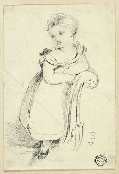 Kleines Mädchen auf Sofa stehend (recto); Fragment: Rückseite eines Frauenkopfes (verso) von Edmund Thomas Parris