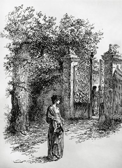 Frau vor einem Tor, Illustration für Der Sturm, Satet, Turin von Edoardo Calandra
