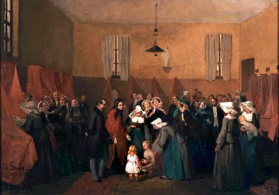 Besuch von Napoleon III. und Eugenia in der Krippe von Schwester Rosalie von Edouard Alexandre Sain
