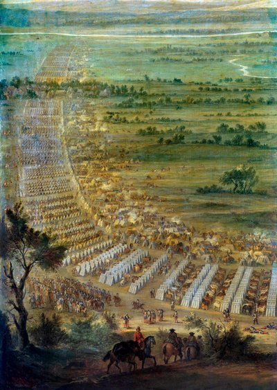 Eroberung der Stadt Dole in Franche-Comté durch Ludwig XIV. (1638-1715) am 6.06.1674. Detail, das das Militärlager darstellt. von Edouard Antoine Renard