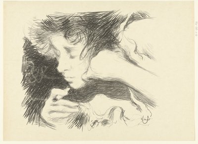 Kopf einer rauchenden Frau mit Zigarette und geschlossenen Augen von Edouard Crébassa