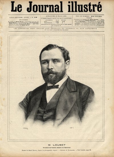 Emile Loubet (1836-1929) im Jahr 1892 (Präsident des Rates - Innenminister) - Gravur von Navellier in „The Illustrous Journal“ von 1892 von Edouard Felicien Eugene Navellier