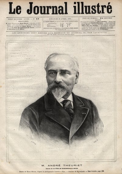 Porträt von Andre Theuriet (1833-1907), französischer Romanautor, Dichter und Akademiker - Gravur von Navellier in „Le journal illustrious“ von 1891 von Edouard Felicien Eugene Navellier