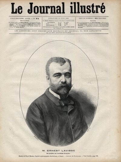Porträt von Ernest Lavisse (1842-1922), französischer Historiker und Akademiker - Gravur von Navellier in „Le journal illustrious“ von 1892 von Edouard Felicien Eugene Navellier