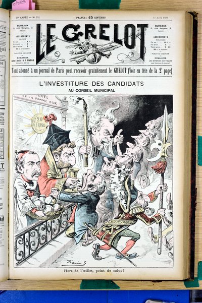 Titelblatt von „Le Grelot“, Nummer 992, Satirisch in Schwarz-Weiß von Edouard Guillaumin Pepin