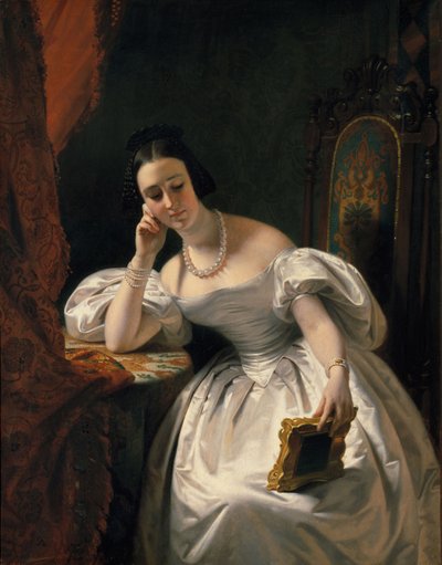 Junges Mädchen mit einem Porträt von Edouard Louis Dubufe