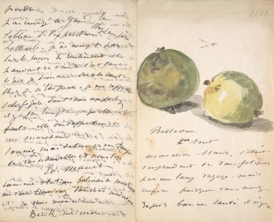 Ein Brief an Eugène Maus, verziert mit zwei Äpfeln, 2. August 1880 von Édouard Manet