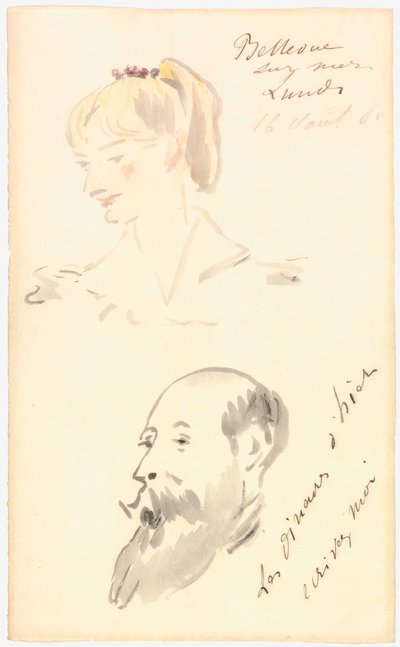 Kopf einer Frau und Kopf eines bärtigen Mannes von Édouard Manet