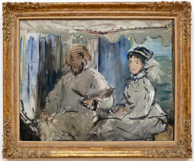 Der Maler Claude Monet (1840-1926) in seinem Atelier. (An seiner Seite seine Frau Camille, in seinem Werkstattboot) von Édouard Manet