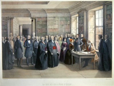 König Louis-Philippe unterschreibt das Gästebuch während seines Besuchs am Eton College am 10. Dezember von Edouard Pingret