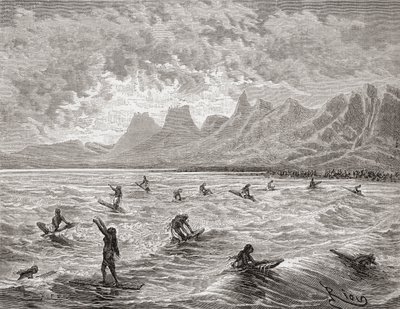Hawaiianer beim Surfen, Illustration aus 