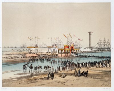 Einweihung des Suezkanals in Port Said - in „Durch den Isthmus von Suez“ von Riou, Marius Fontaine von Edouard Riou