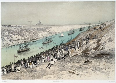 Passage zu El-Guisr in „Einweihung des Suezkanals“ von G. Nicole. 1869 von Edouard Riou