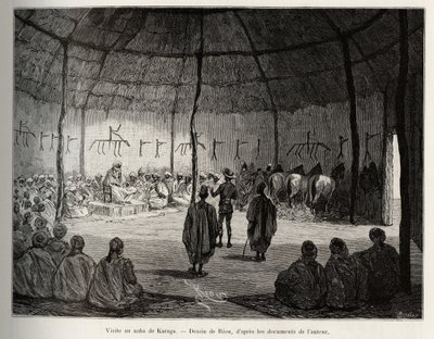 Besuch beim Naba von Karaga (Ghana). Gravur von Riou zur Illustration der Geschichte „Vom Niger zum Golf von Guinea“ von Hauptmann Louis Gustave Binger (1856-1936), veröffentlicht in Le Tour du monde von Edouard Riou