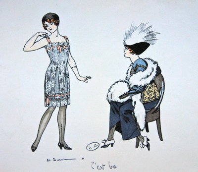 Mannequin zeigt einer Kundin ein Unterkleid, ca. 1912 von Edouard Touraine