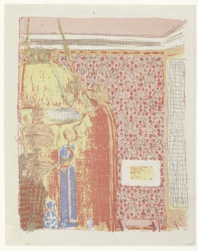 Interieur mit rosa Tapete und Lampe (Landschaften und Interieurs) von Edouard Vuillard